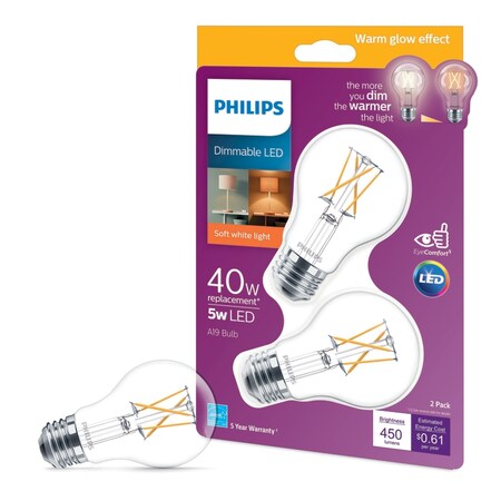 Philips LED A19 5W450L DIM SW2PK 536524